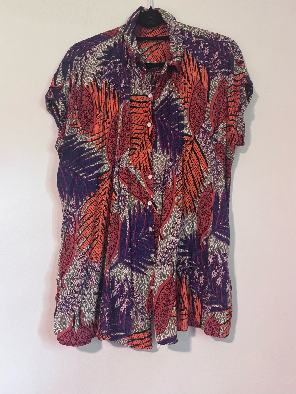 JANE & DELANCEY - Women’s Short-Sleeve Button Front Blouse in Purple & Orange